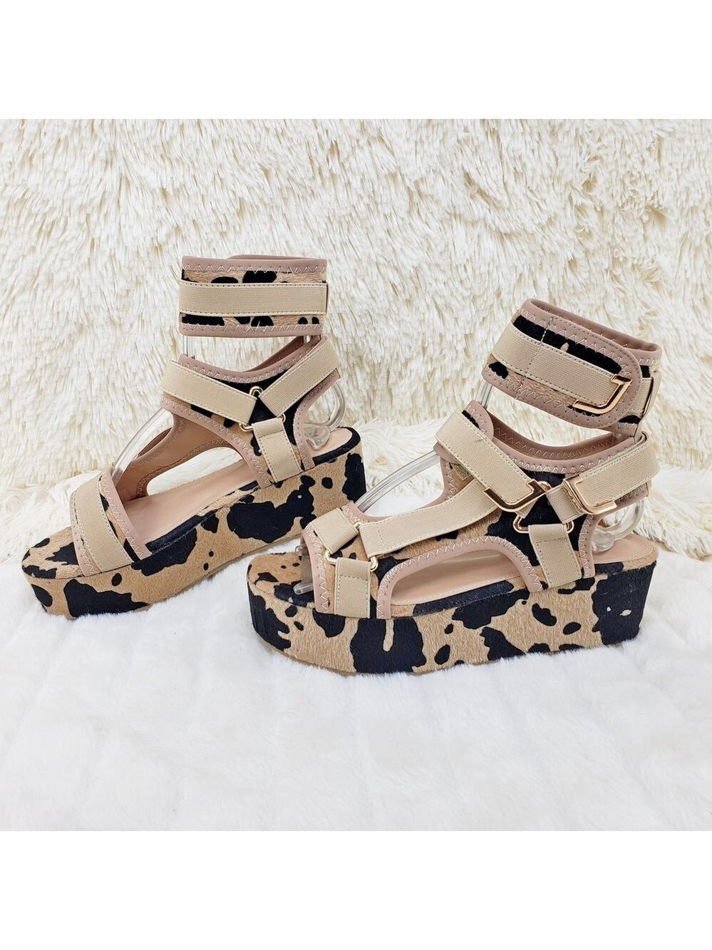 NIB Mia Brown Black Cow 2" Platform Comfy Harness Sandals